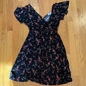 Kaileigh Black Dress with Pink Floral Accents